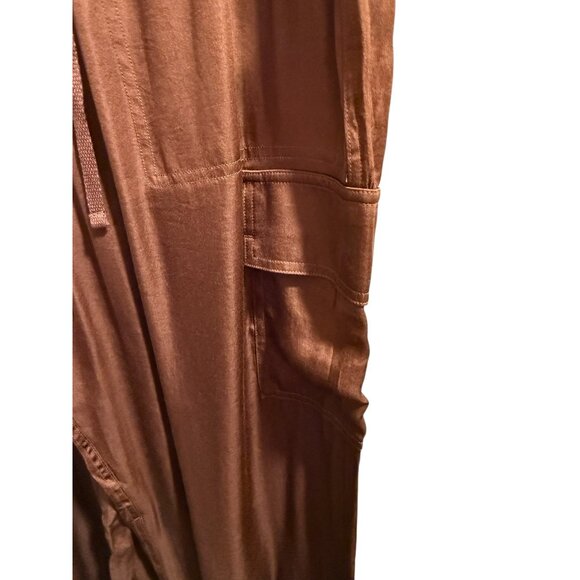 New Pink VS Brown Satin Drawstring Cargo Pants sz L - Picture 2 of 8